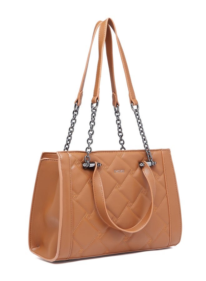 EVOKE AERO Vegan Leather Satchel 249 for Women | with Spacious Main Compartment | Stylish and Lightweight for Daily Commutes | Quilted Handbag | Dual Strap Options (Brown) - Image 2